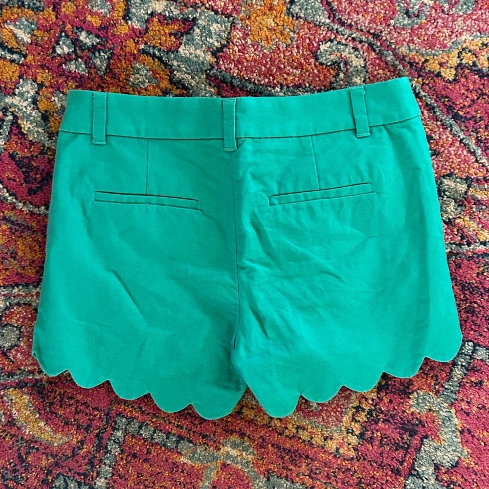 J. Crew | Women’s Green Linen Blend Scalloped Hem Shorts Size 0